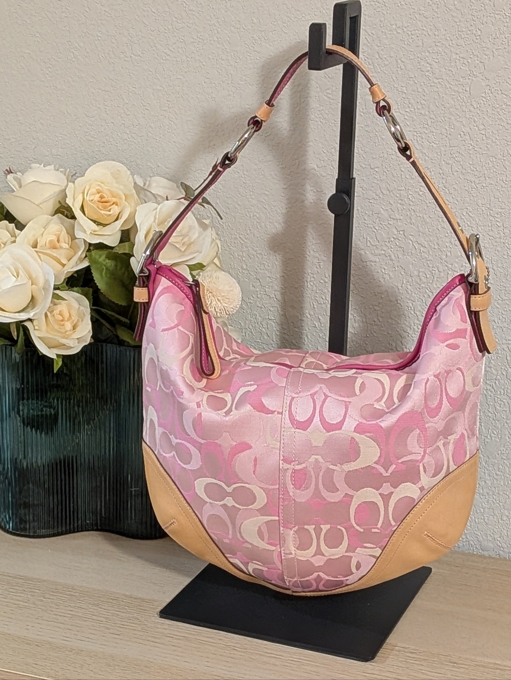 Y2K Coach Optic Hobo Bag & Wallet Signature Pink Jacquard & Leather Matching Set - Picture 2 of 15